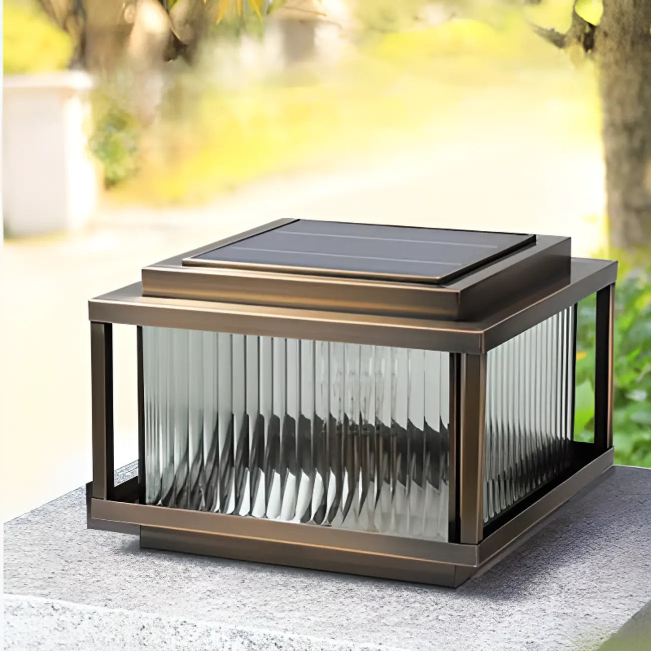 Rustic Bronze Metal Square Solar Outdoor Post Lights