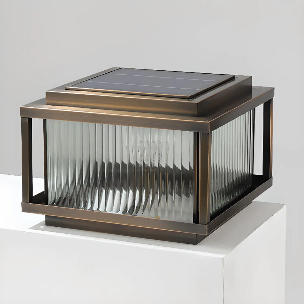 Rustic Bronze Metal Square Solar Outdoor Post Lights