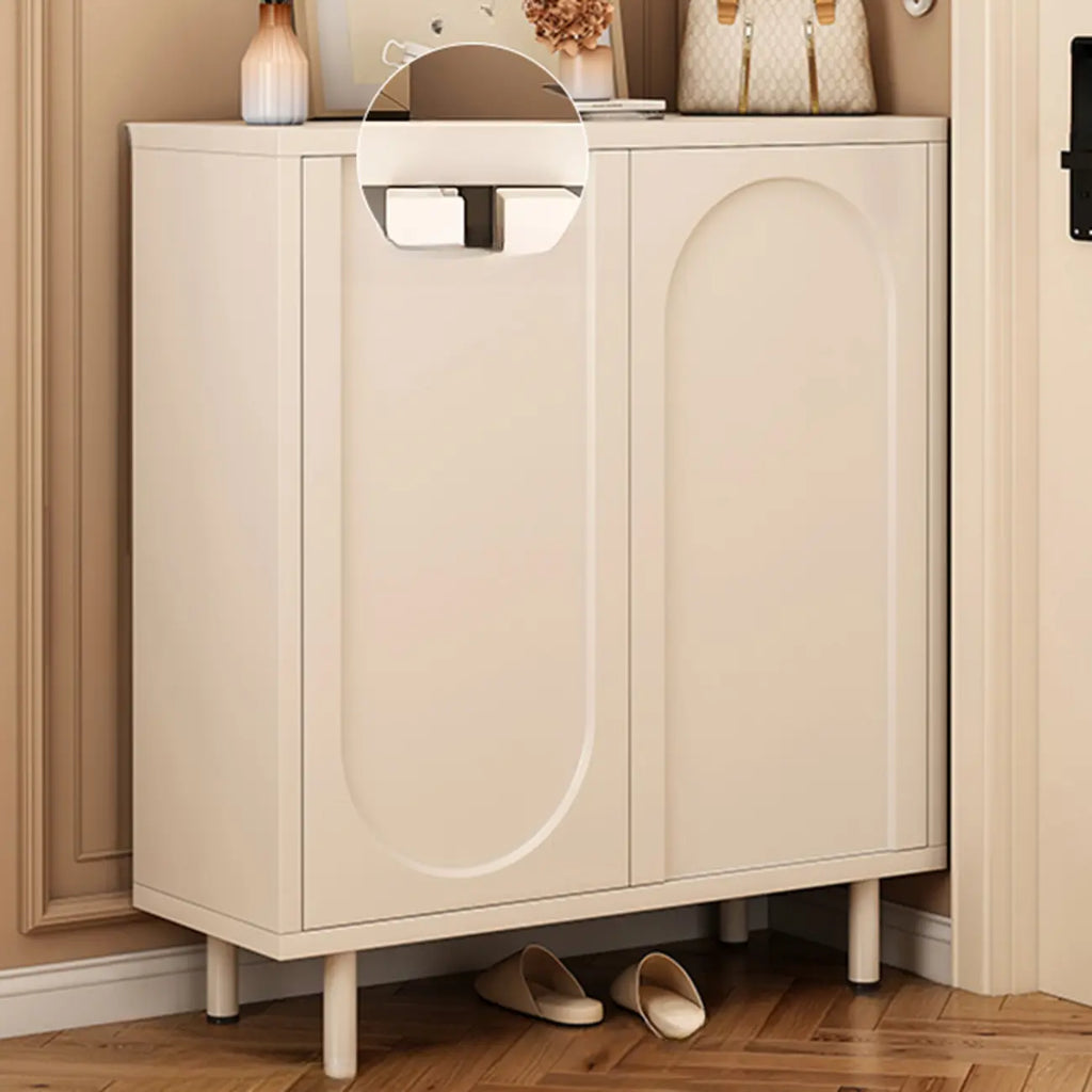 White Curved Panel Shoe Cabinet with Open Base Storages