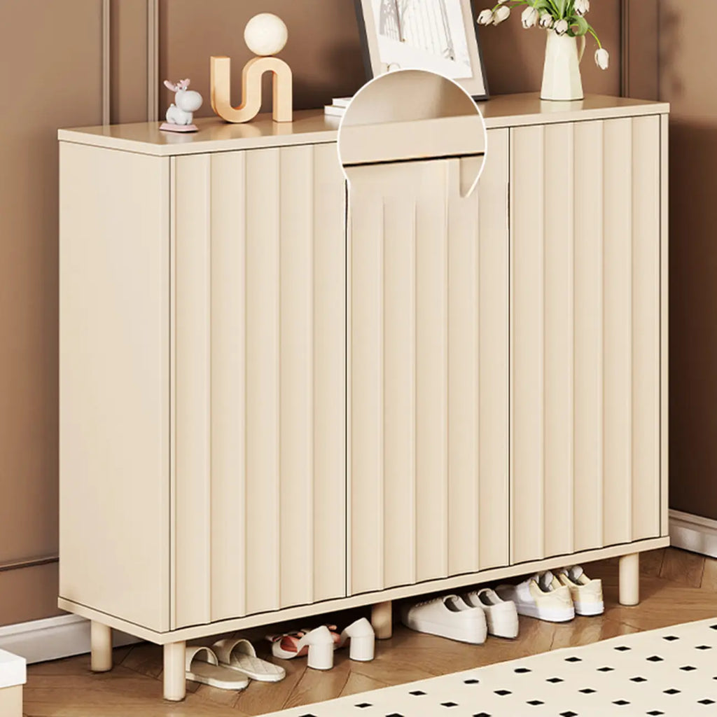 White Curved Panel Shoe Cabinet with Open Base Storages