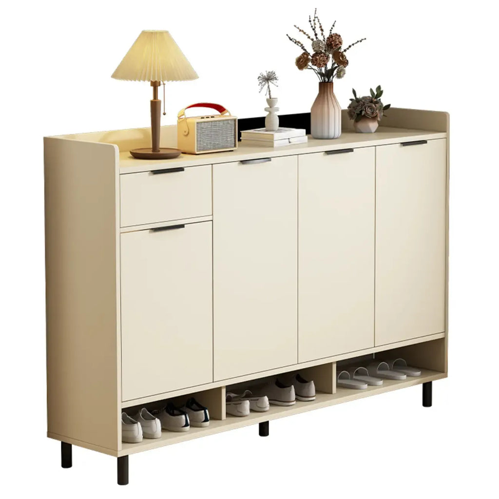 White Curved Panel Shoe Cabinet with Open Base Storages