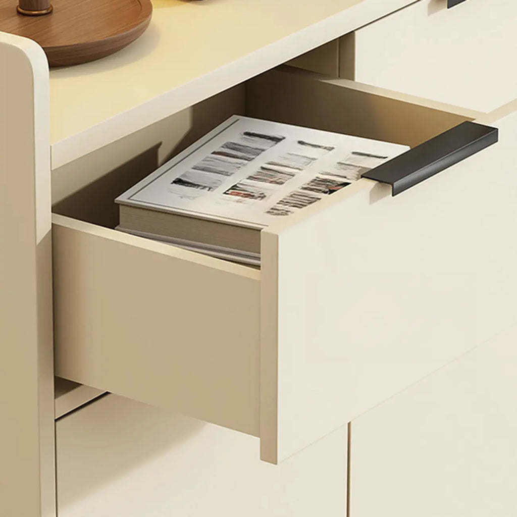 White Curved Panel Shoe Cabinet with Open Base Storages