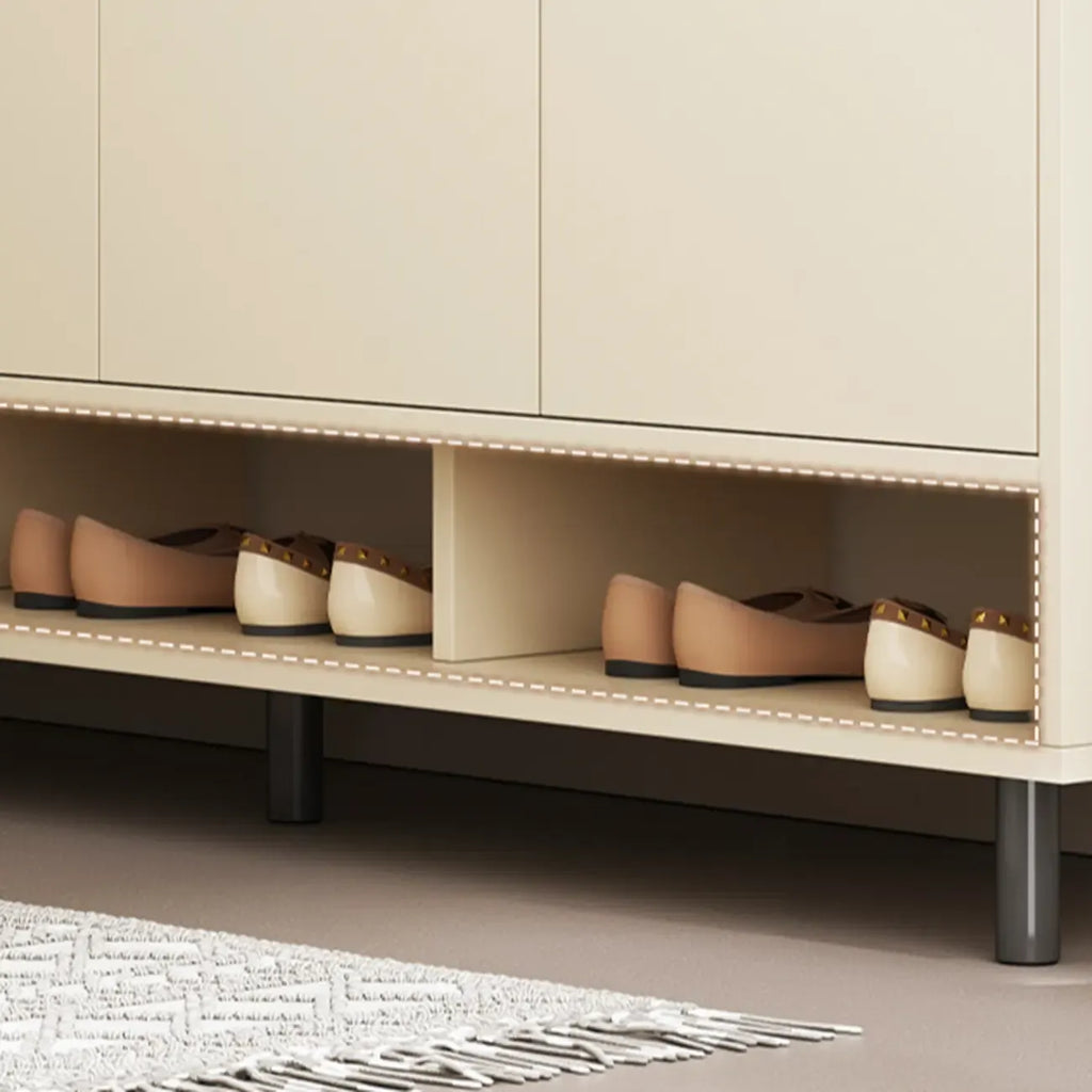 White Curved Panel Shoe Cabinet with Open Base Storages