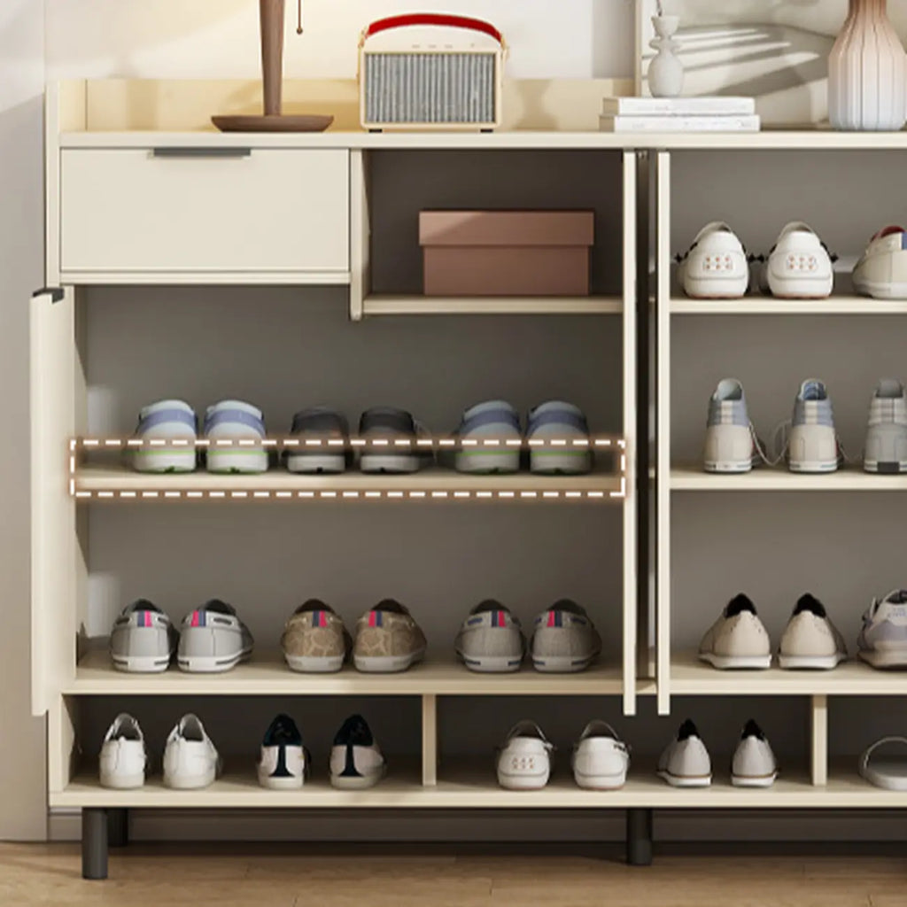 White Curved Panel Shoe Cabinet with Open Base Storages