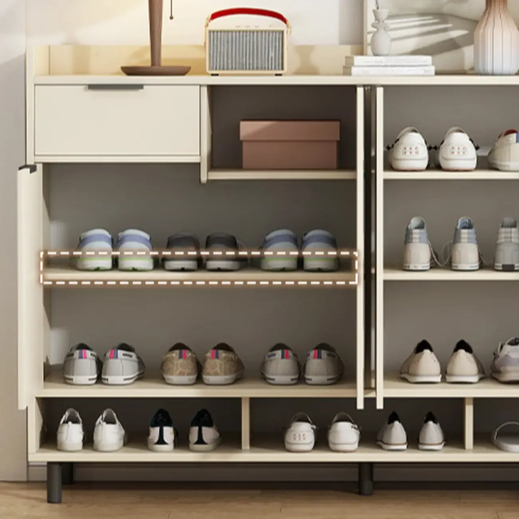 White Curved Panel Shoe Cabinet with Open Base Storages