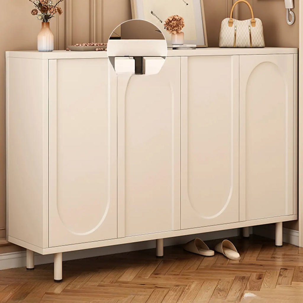 White Curved Panel Shoe Cabinet with Open Base Storages