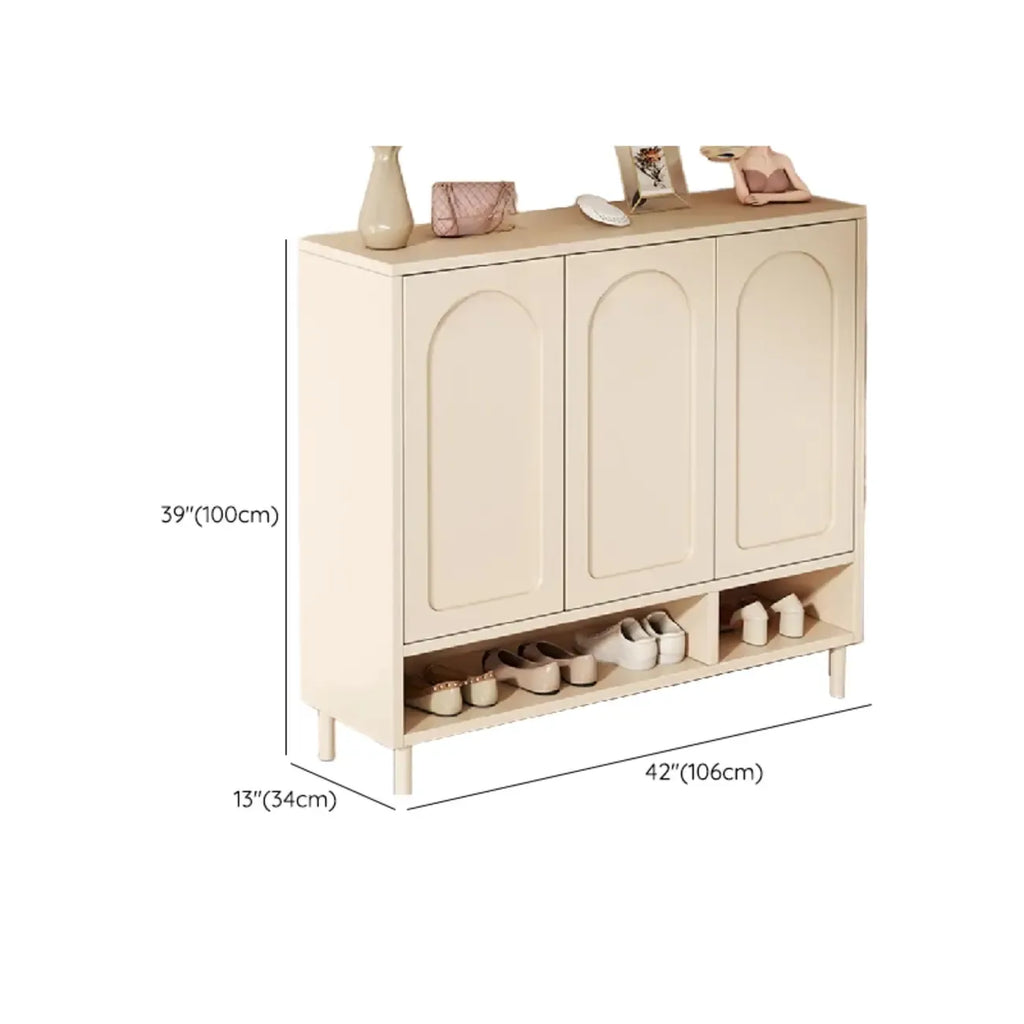 White Curved Panel Shoe Cabinet with Open Base Storages