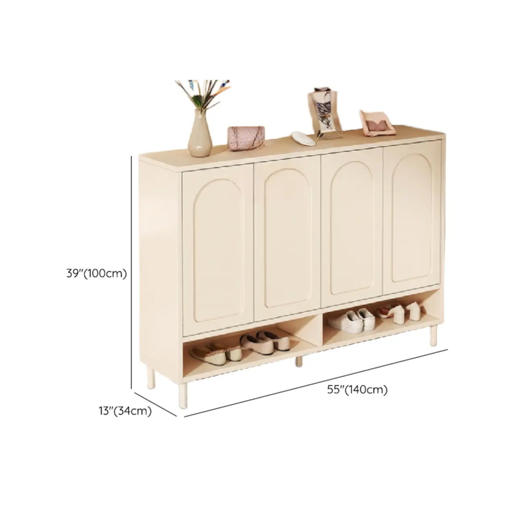 White Curved Panel Shoe Cabinet with Open Base Storages
