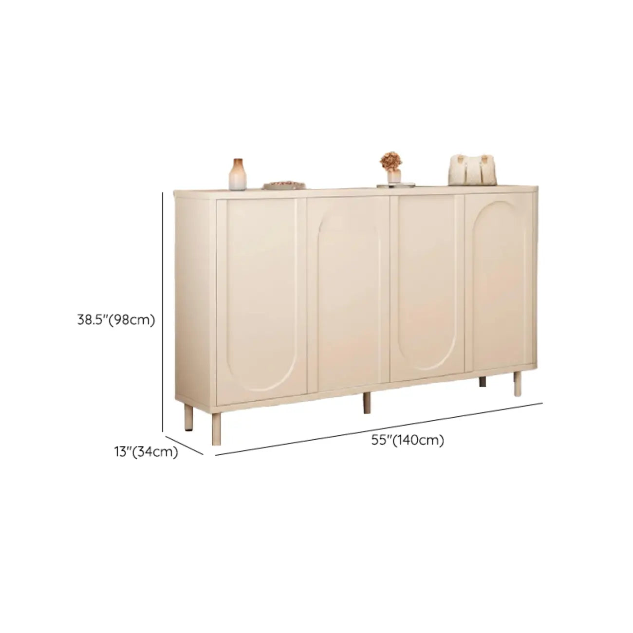 White Curved Panel Shoe Cabinet with Open Base Storages