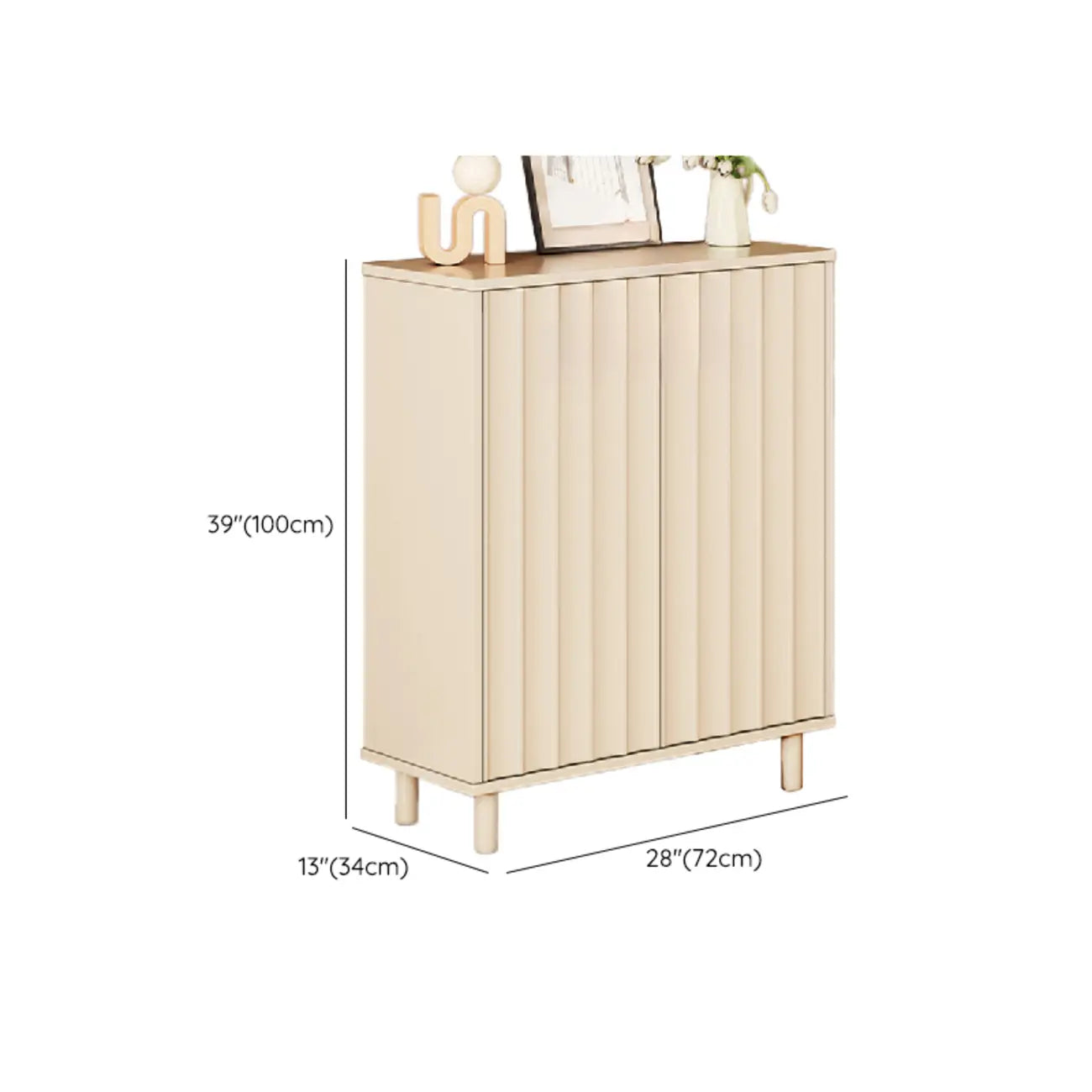 White Curved Panel Shoe Cabinet with Open Base Storages