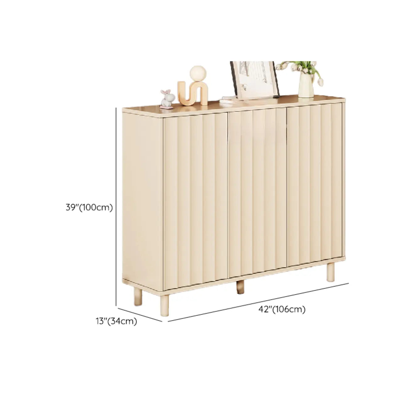 White Curved Panel Shoe Cabinet with Open Base Storages