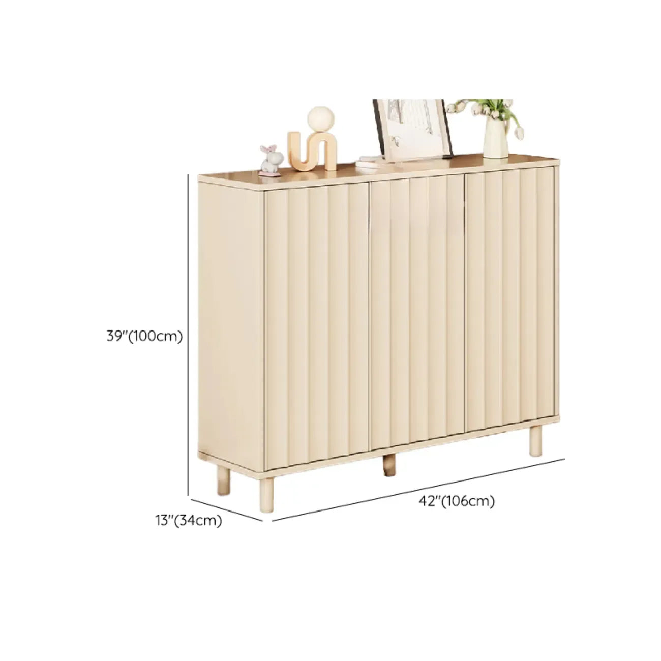 White Curved Panel Shoe Cabinet with Open Base Storages