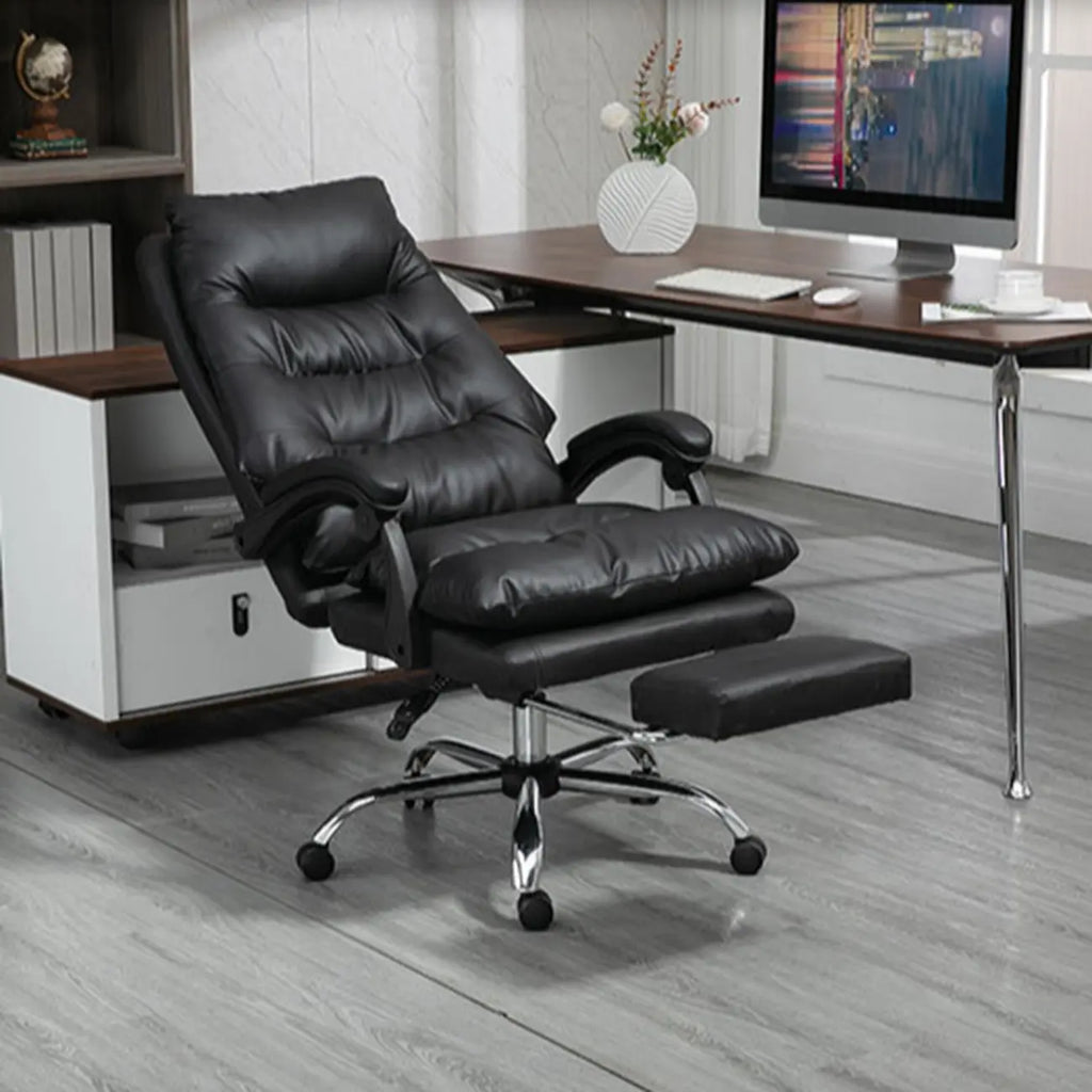 Reclining Black Leather Upholstered Office Chair