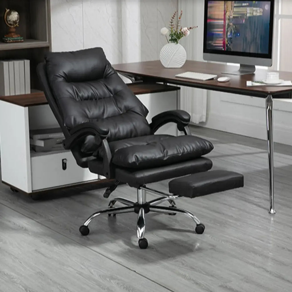 Reclining Black Leather Upholstered Office Chair