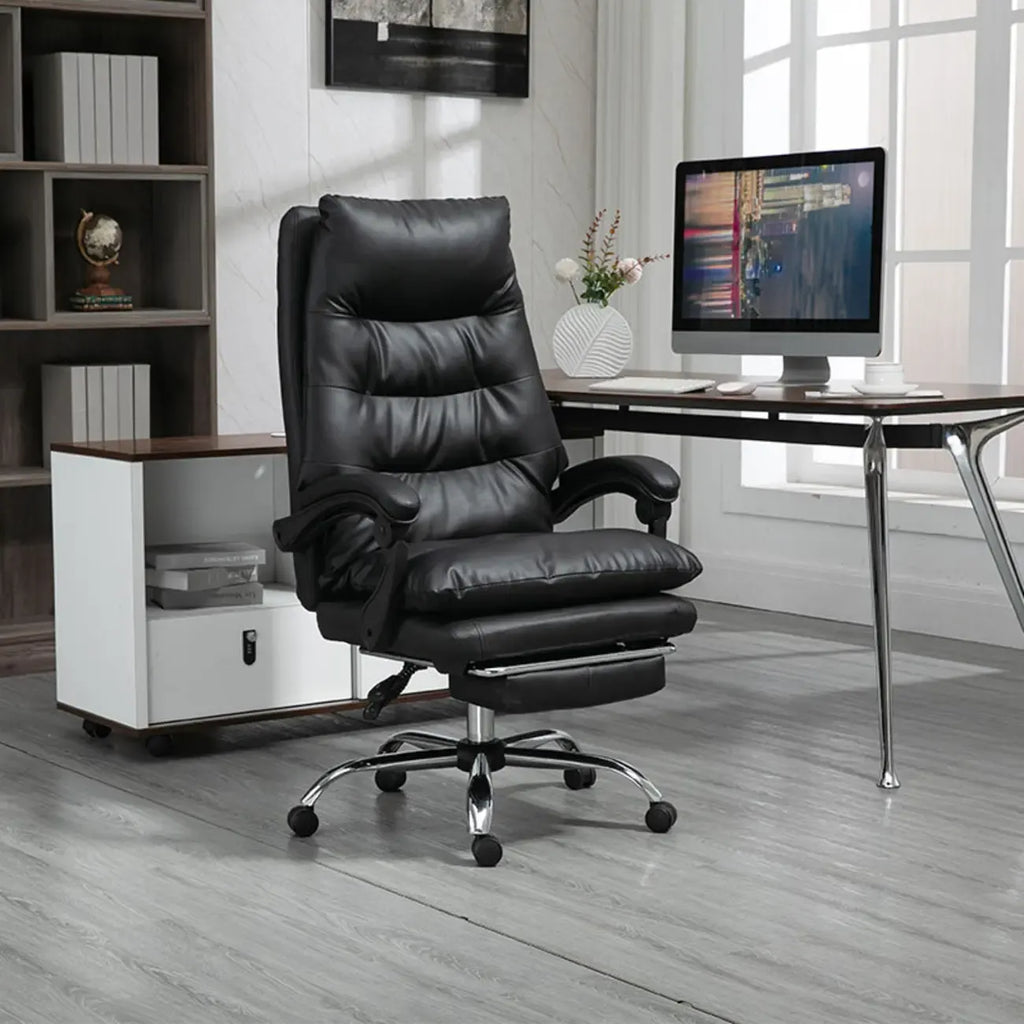 Reclining Black Leather Upholstered Office Chair