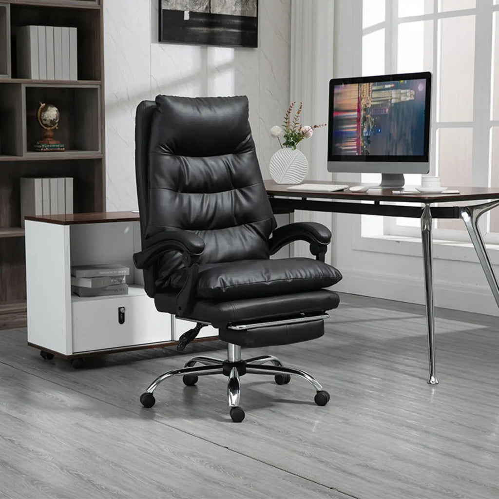 Reclining Black Leather Upholstered Office Chair
