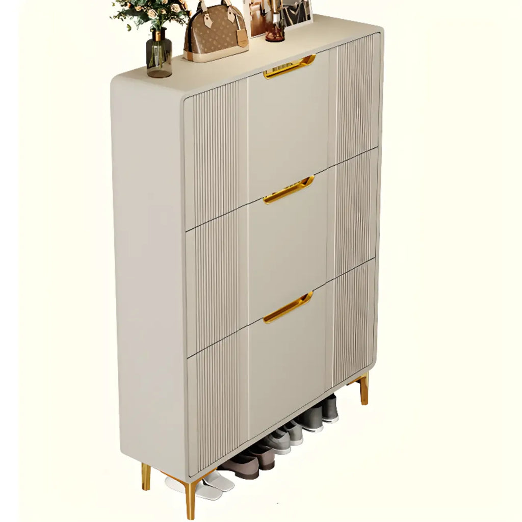 Slim White Drop-Front Shoe Cabinet for Entryway