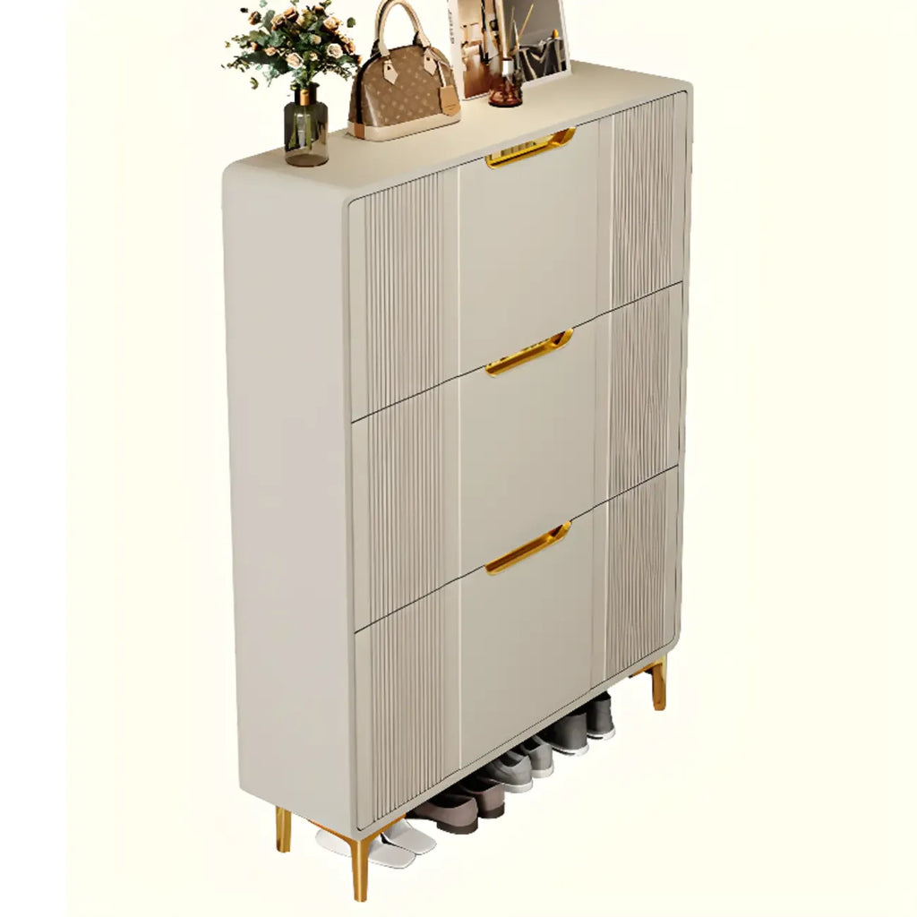 Slim White Drop-Front Shoe Cabinet for Entryway