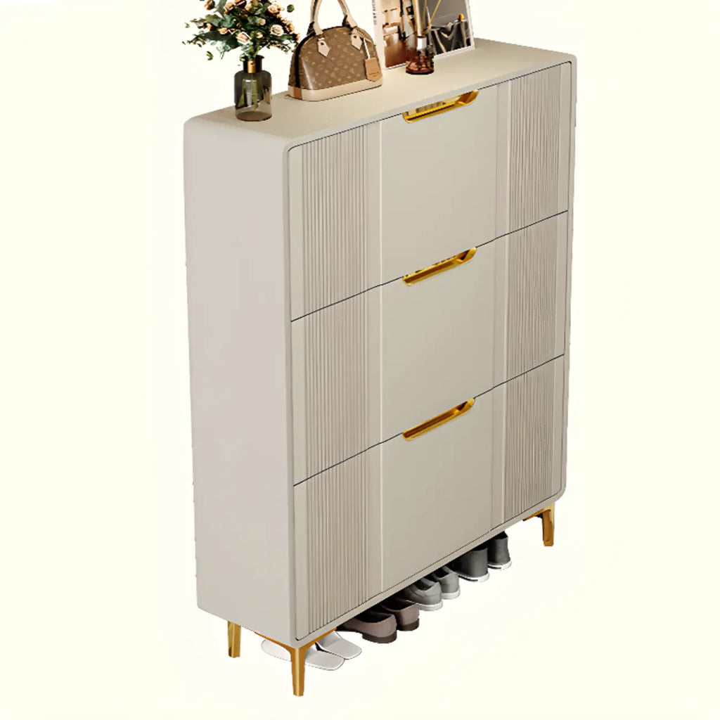 Slim White Drop-Front Shoe Cabinet for Entryway
