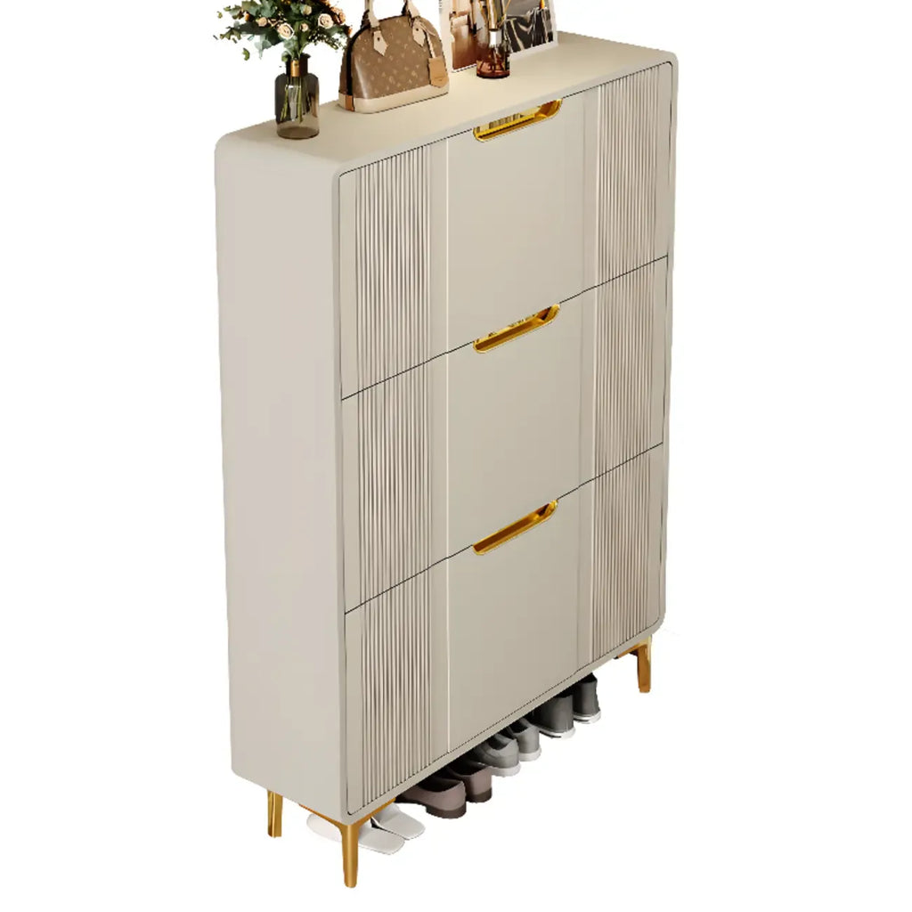 Slim White Drop-Front Shoe Cabinet for Entryway