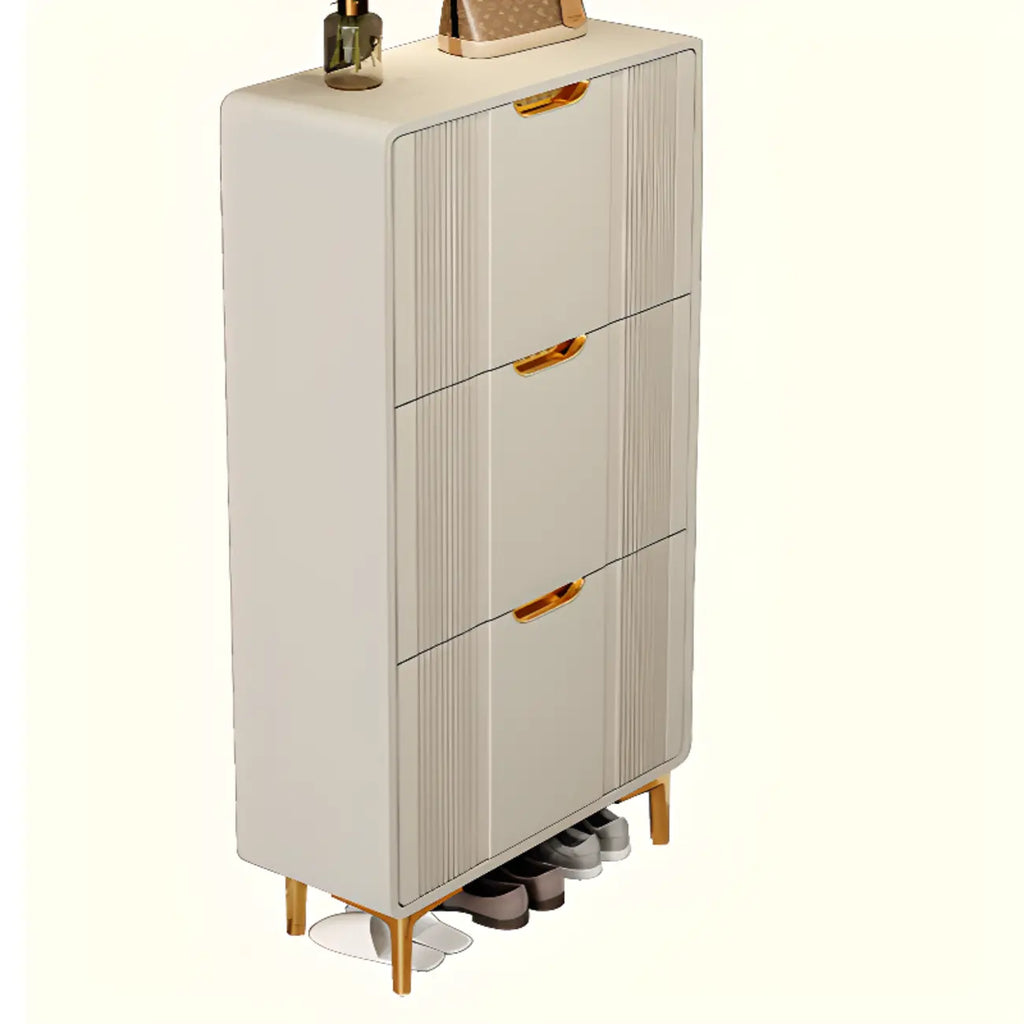 Slim White Drop-Front Shoe Cabinet for Entryway