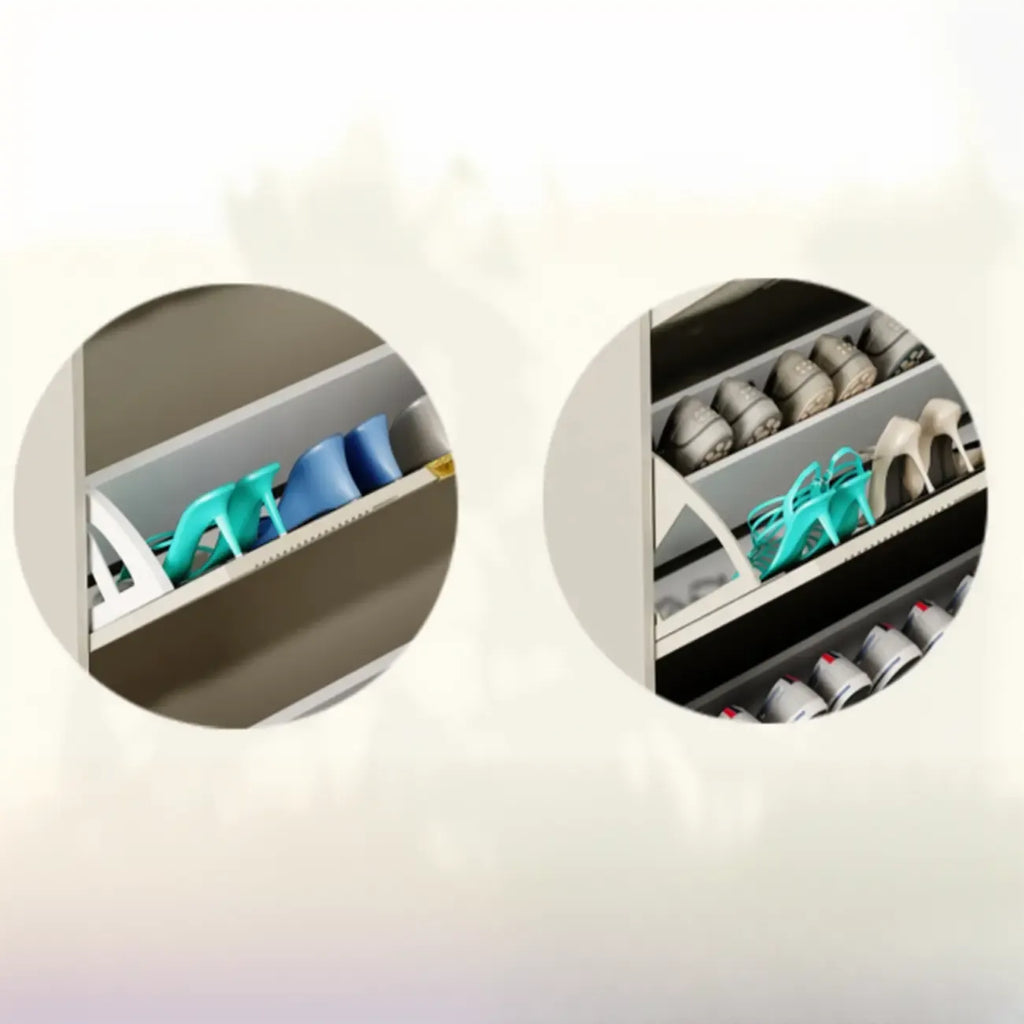 Slim White Drop-Front Shoe Cabinet for Entryway