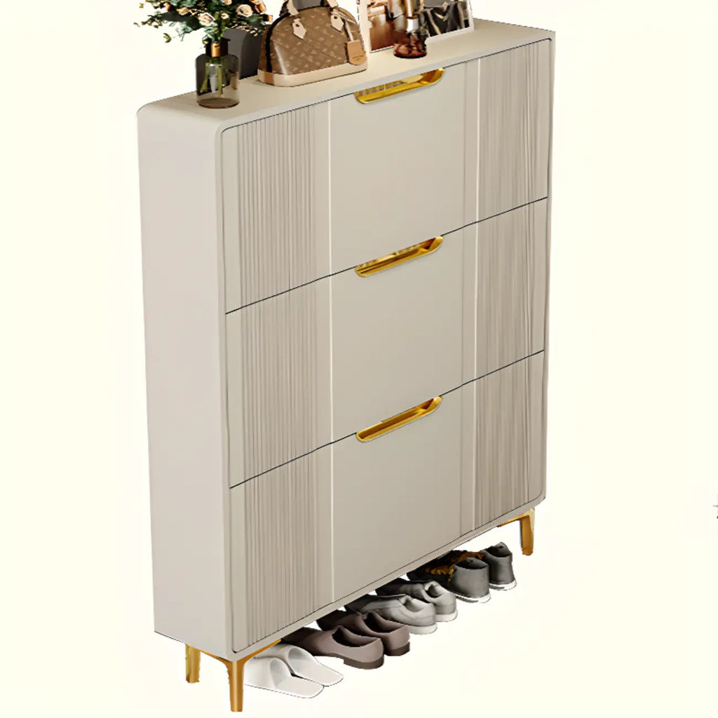 Slim White Drop-Front Shoe Cabinet for Entryway