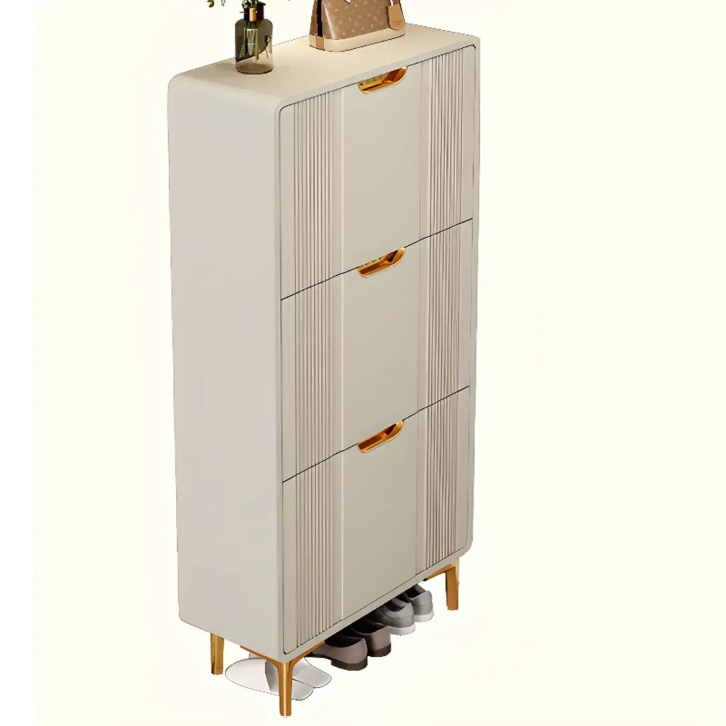 Slim White Drop-Front Shoe Cabinet for Entryway