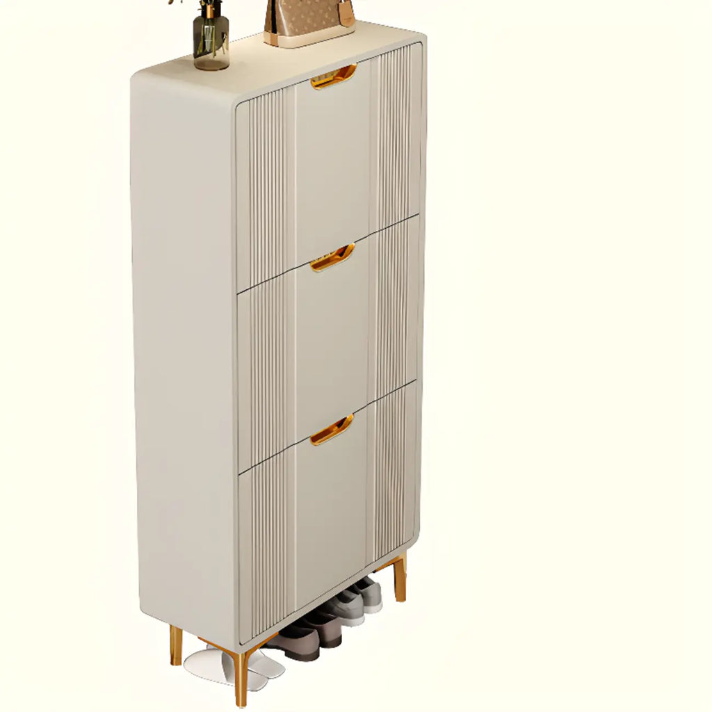 Slim White Drop-Front Shoe Cabinet for Entryway