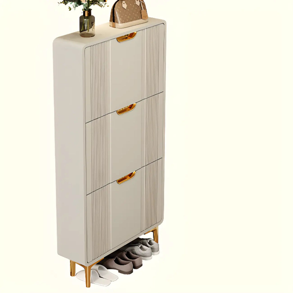 Slim White Drop-Front Shoe Cabinet for Entryway