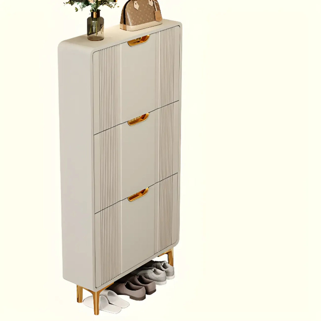 Slim White Drop-Front Shoe Cabinet for Entryway