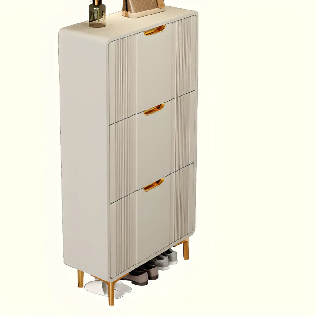 Slim White Drop-Front Shoe Cabinet for Entryway