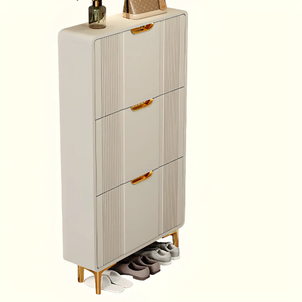 Slim White Drop-Front Shoe Cabinet for Entryway