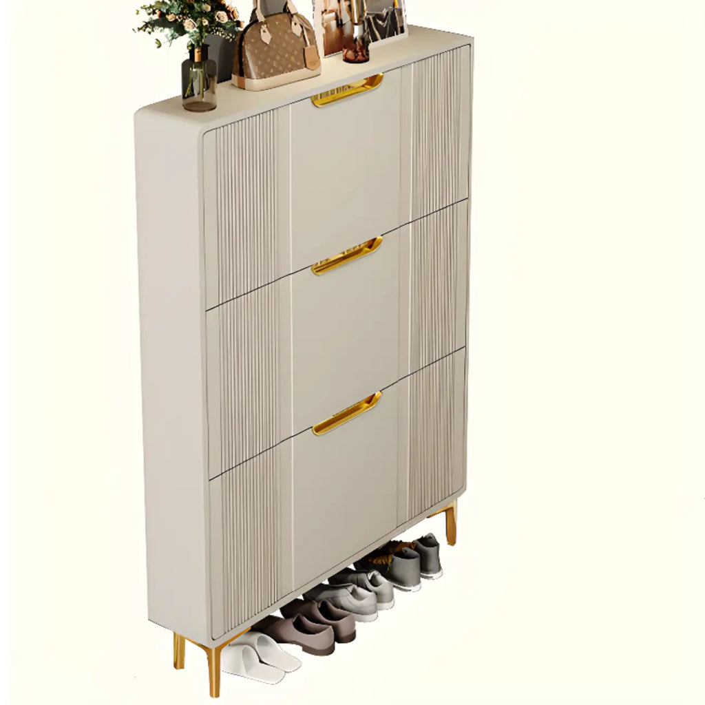 Slim White Drop-Front Shoe Cabinet for Entryway