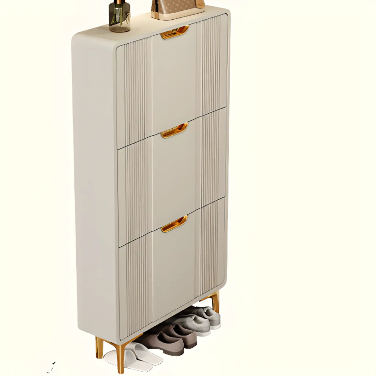 Slim White Drop-Front Shoe Cabinet for Entryway