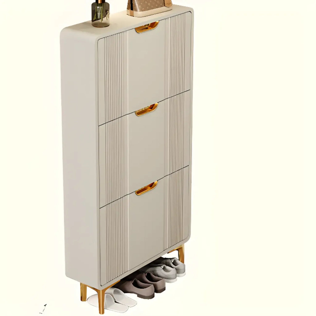 Slim White Drop-Front Shoe Cabinet for Entryway