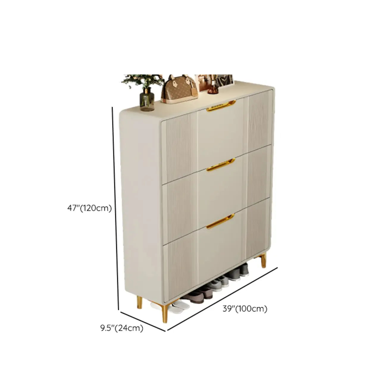 Slim White Drop-Front Shoe Cabinet for Entryway