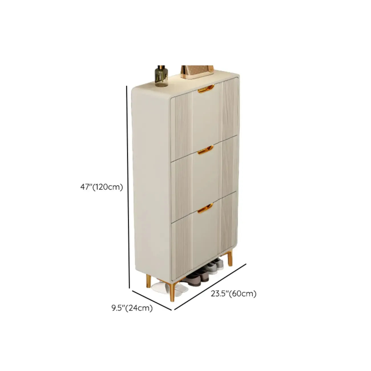 Slim White Drop-Front Shoe Cabinet for Entryway