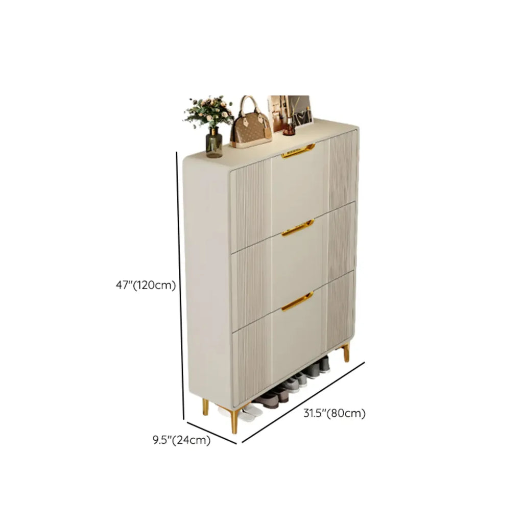 Slim White Drop-Front Shoe Cabinet for Entryway