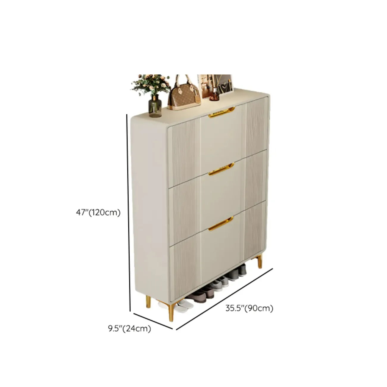 Slim White Drop-Front Shoe Cabinet for Entryway
