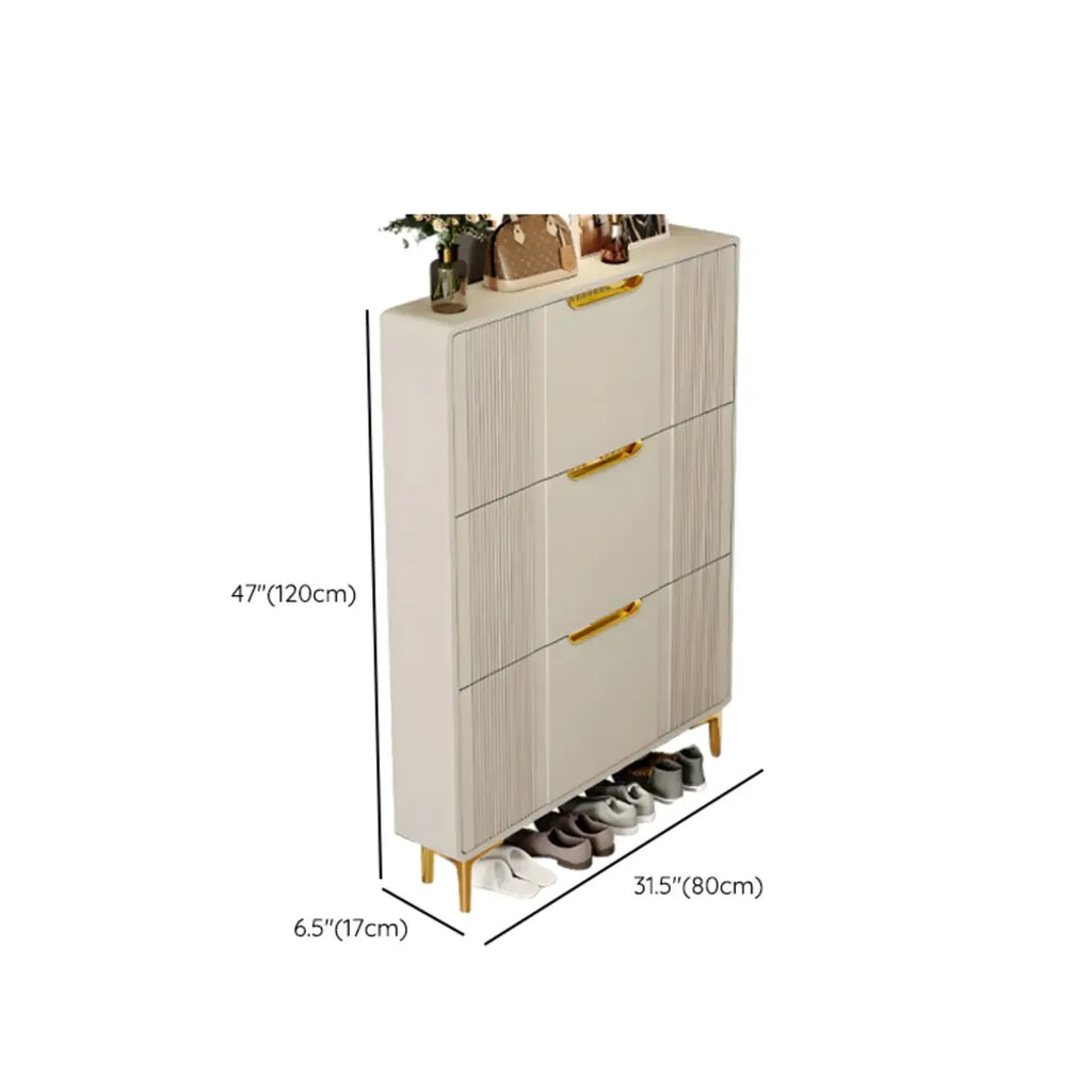 Slim White Drop-Front Shoe Cabinet for Entryway