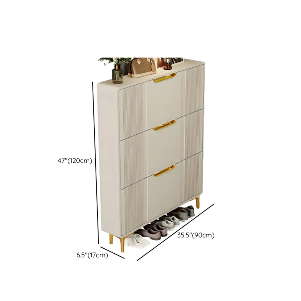 Slim White Drop-Front Shoe Cabinet for Entryway