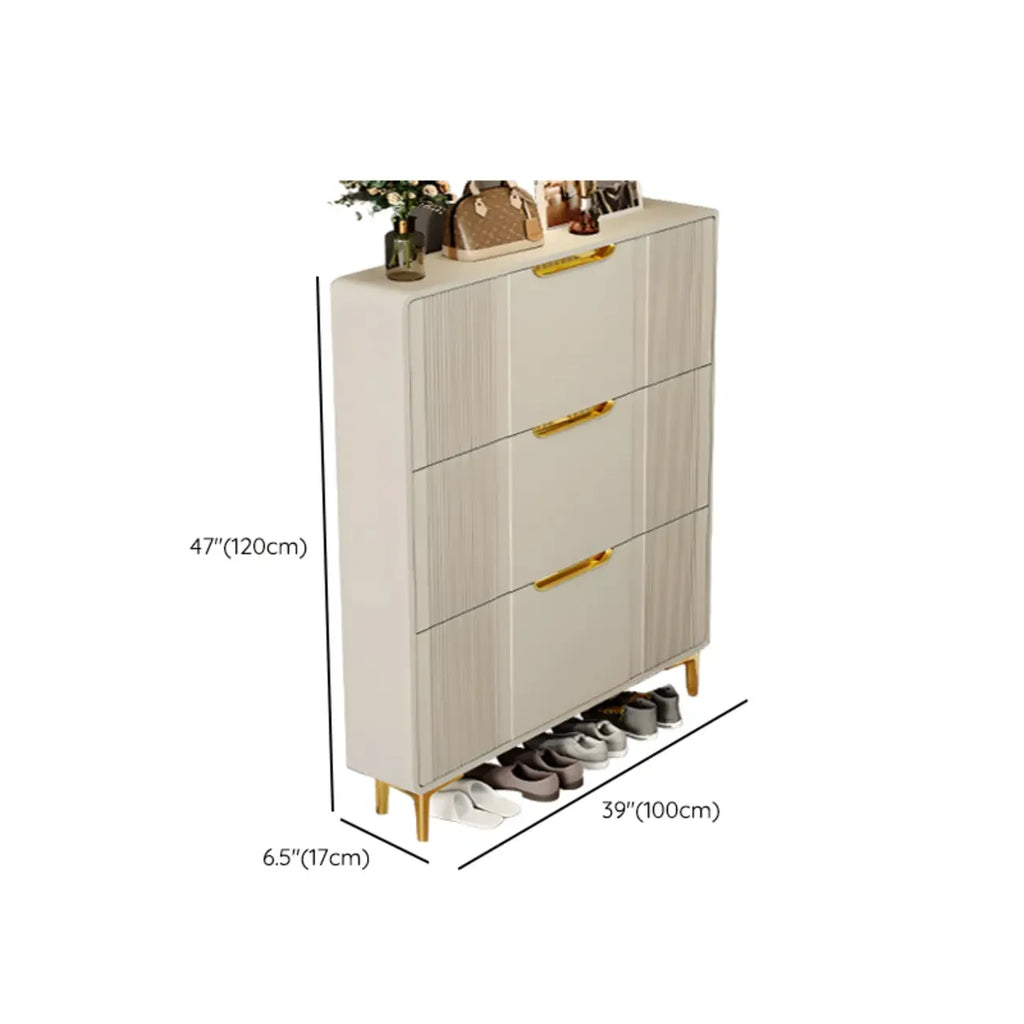 Slim White Drop-Front Shoe Cabinet for Entryway