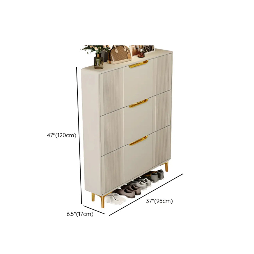 Slim White Drop-Front Shoe Cabinet for Entryway