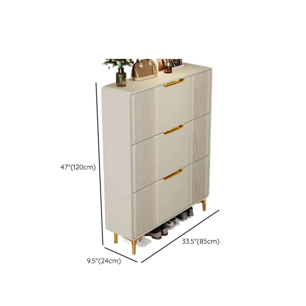 Slim White Drop-Front Shoe Cabinet for Entryway