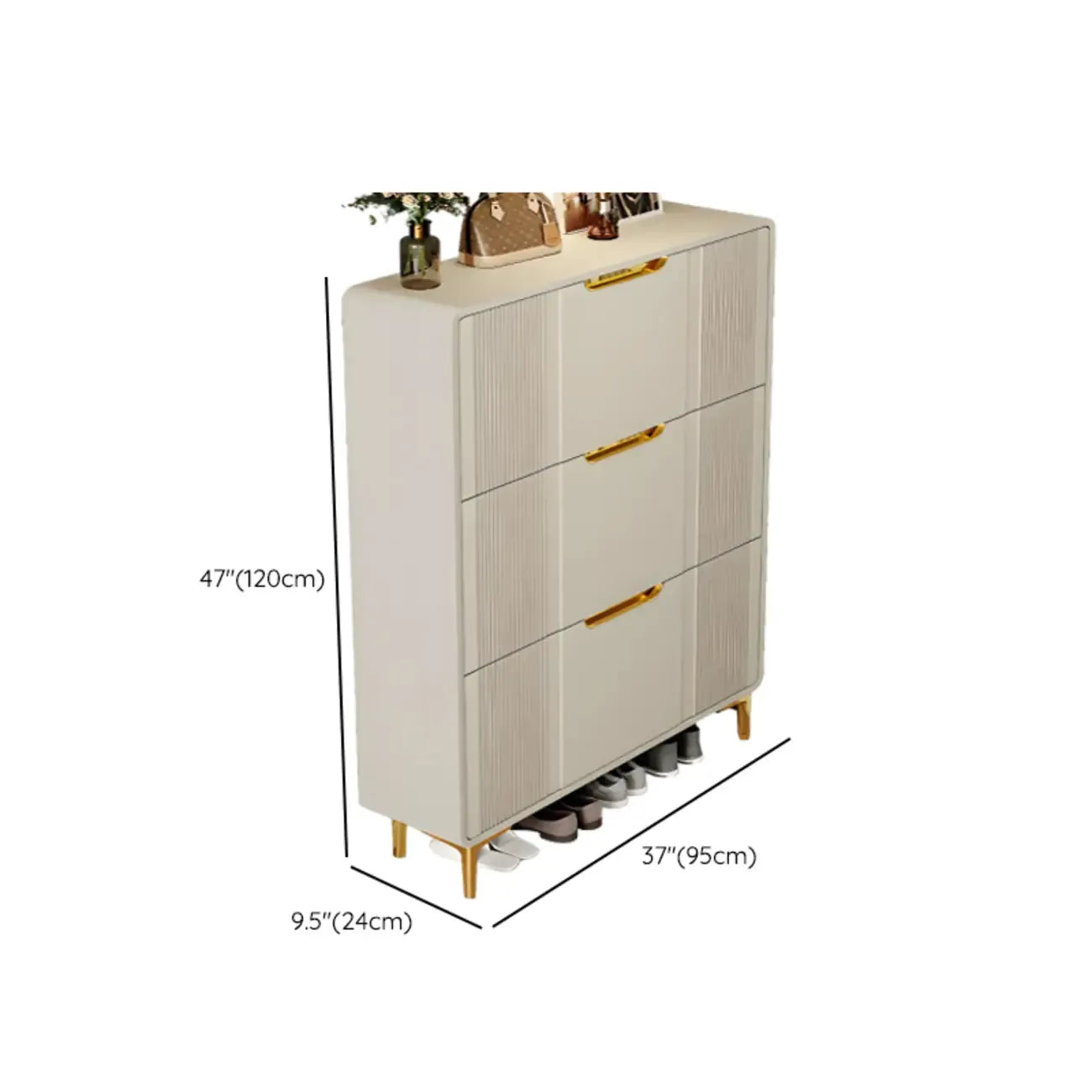Slim White Drop-Front Shoe Cabinet for Entryway