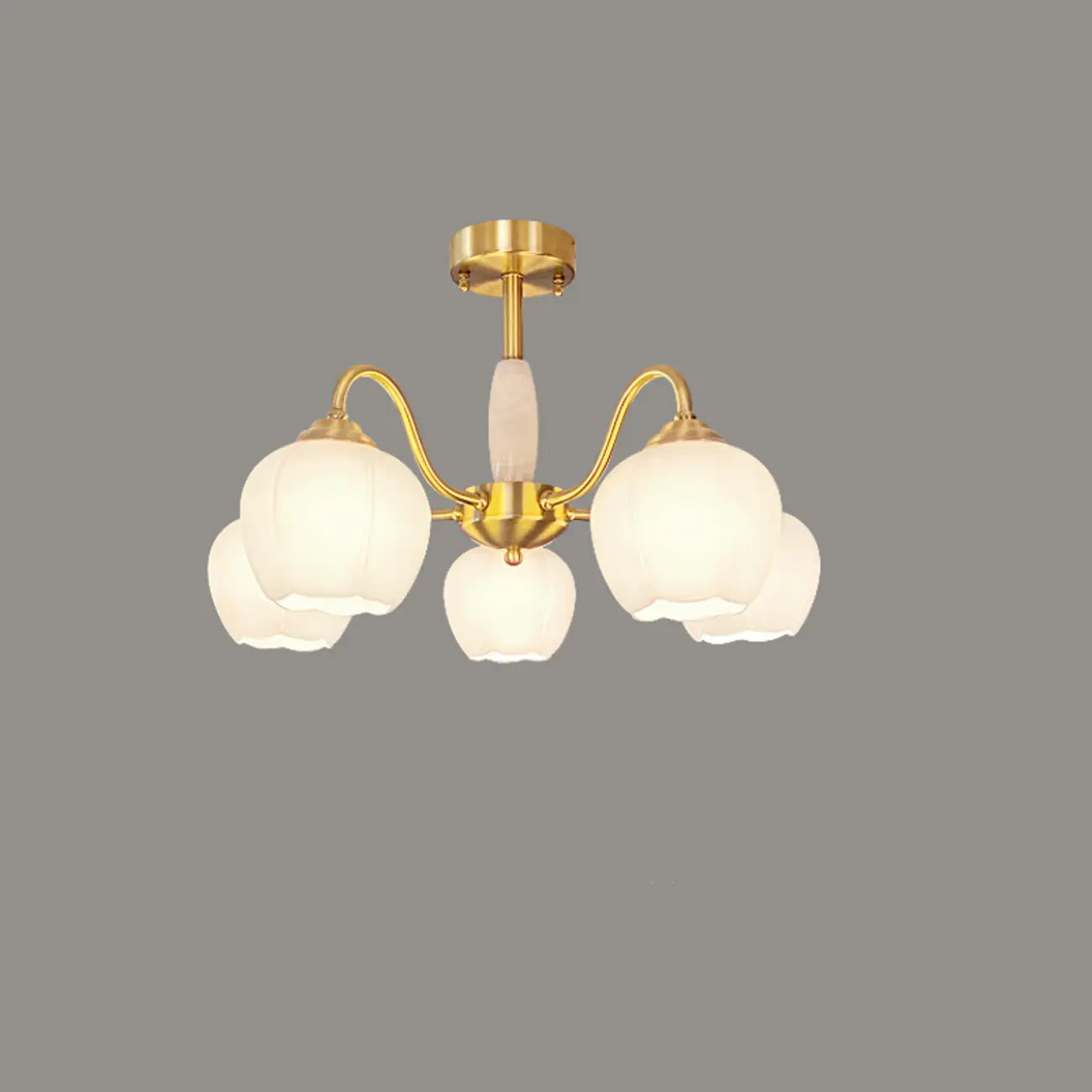 Elegant White Floral Glass Gold Chandelier
