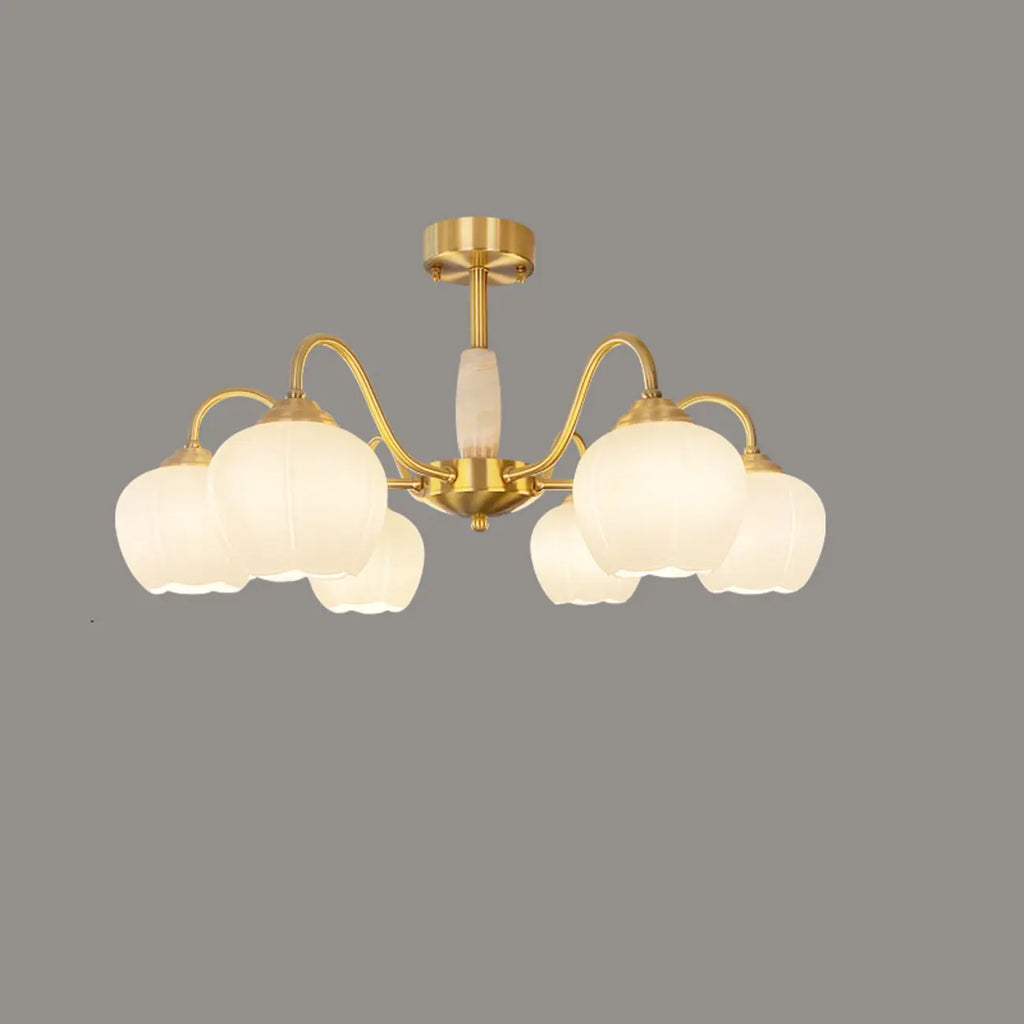 Elegant White Floral Glass Gold Chandelier