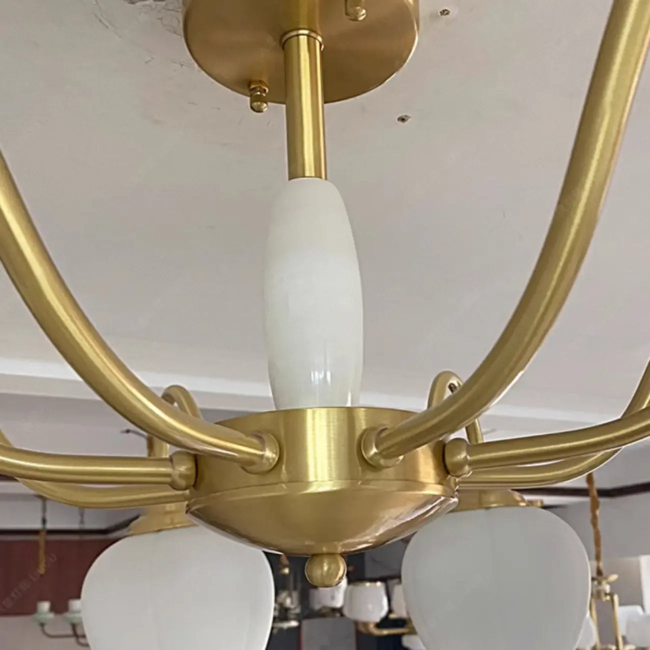 Elegant White Floral Glass Gold Chandelier