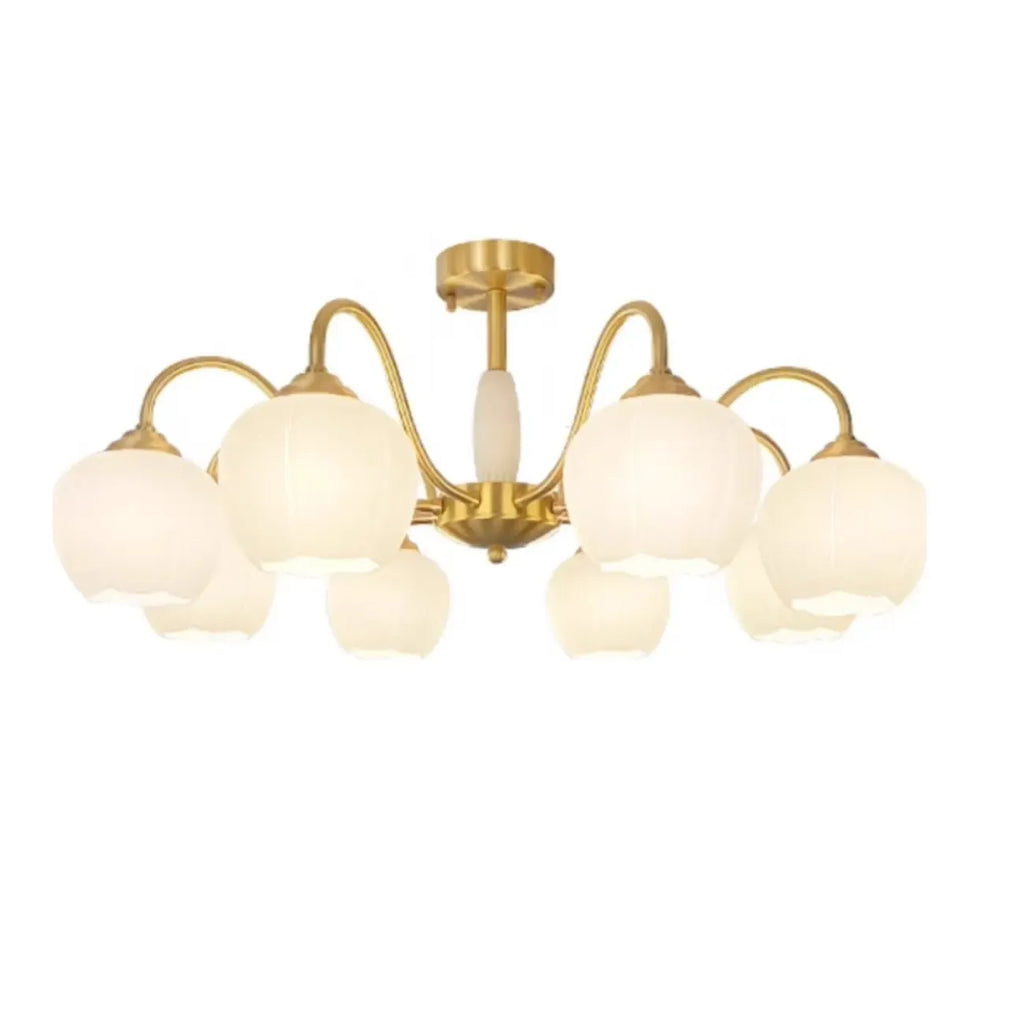 Elegant White Floral Glass Gold Chandelier